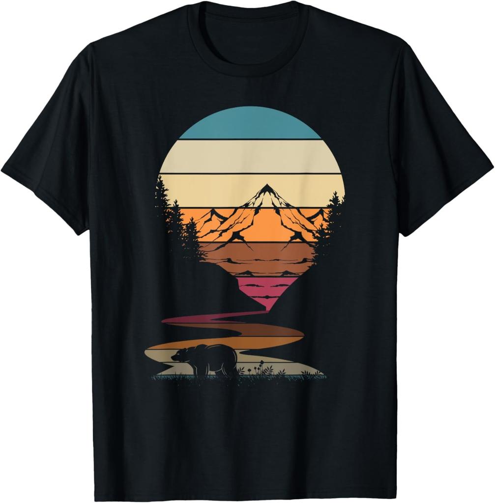 Forest Mountains Nature Heartbeat Outdoor Hiking Camping T-Shirt Vintage T Shirt Customizable Camisas Streetwear