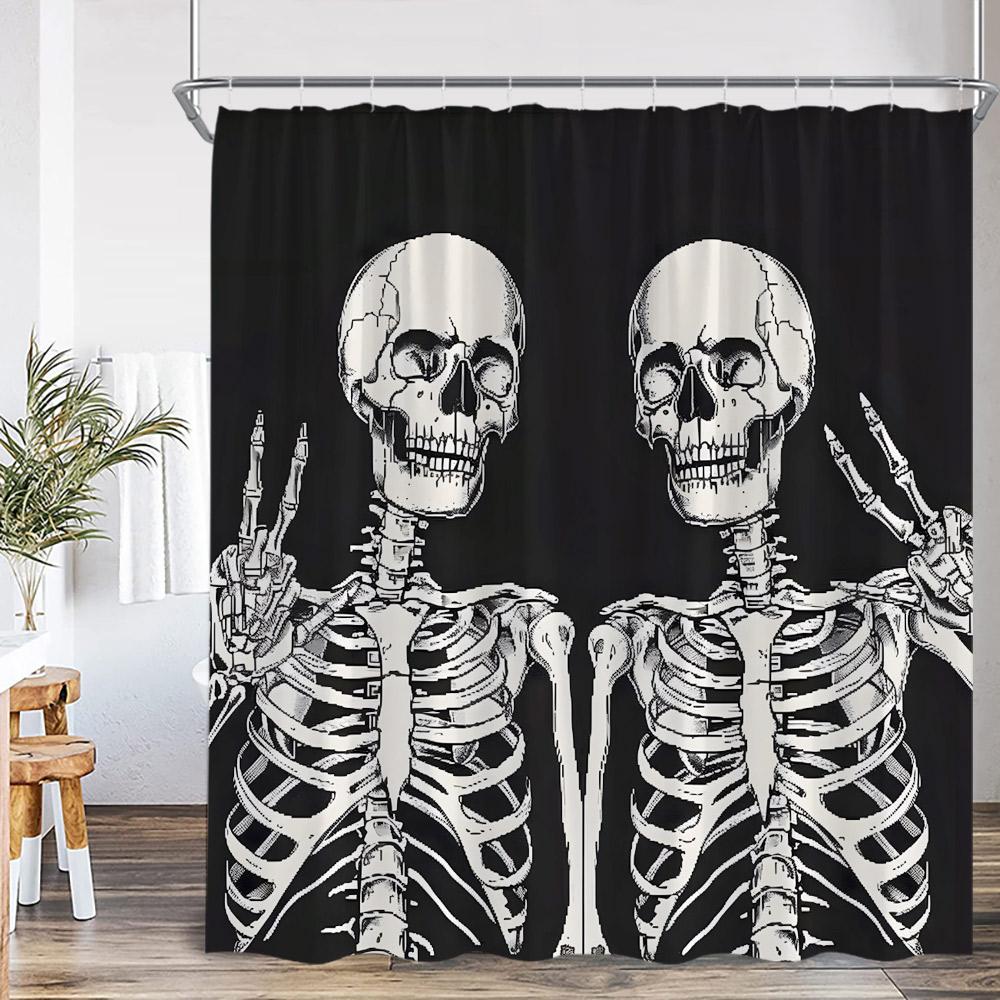 Funny Skeleton Shower Curtain Skull Happy Halloween Vintage Bathoom Decor Scary Retro Polyester Bath Curtain with Hook