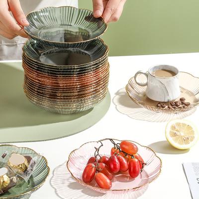 Transparenter Obstteller mit goldenem Rand, stapelbar, für Snacks, unzerbrechlich, rund, für Salat, Dessert, Abendessen