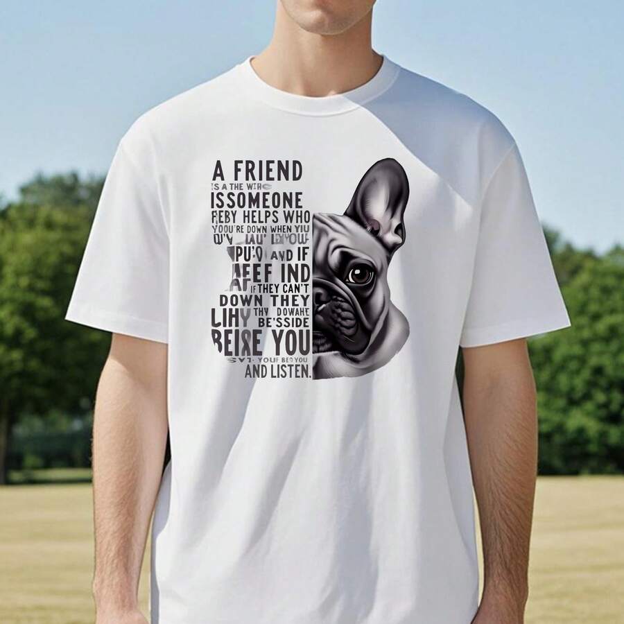 

Round Neck White Unisex T-Shirt With French Bulldog And Inspirational Quote For Outdoor Activities XXXL