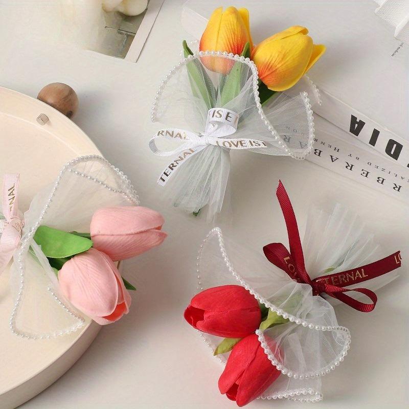 Mini Tulip Bouquet, Simulated Eternal Flower - Adorable Mini Floral Arrangement,For Desk Decor, Weddings, or Special Moments