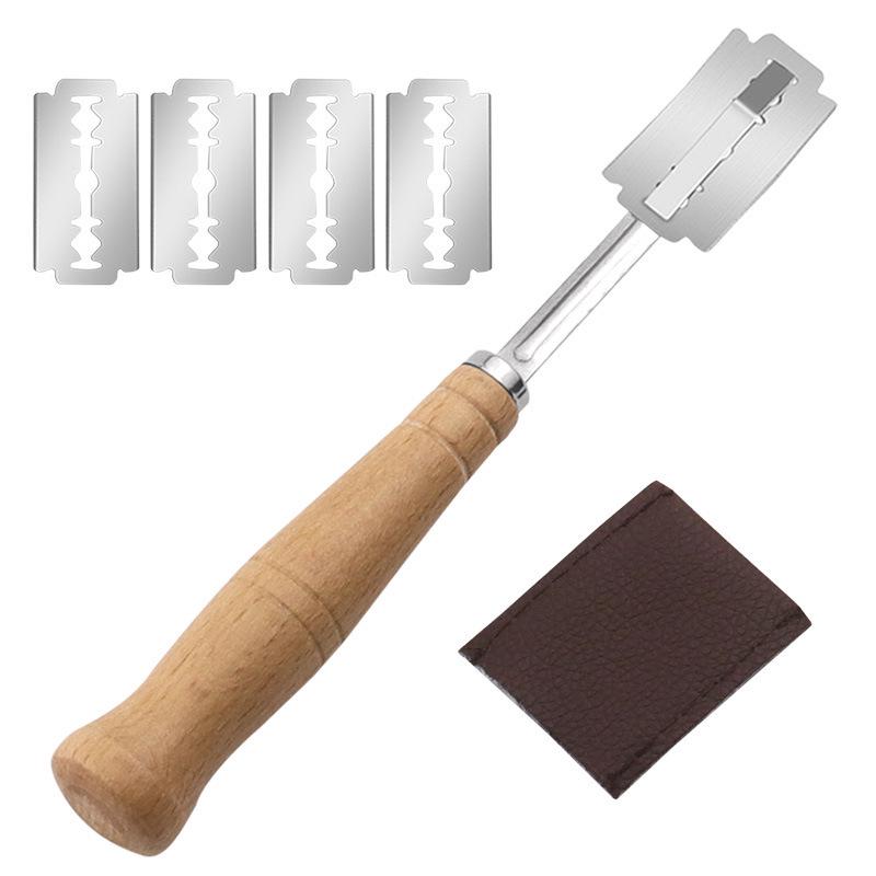 Curved European Baguette Scoring Knife with Wooden Handle & Stainless Steel Blade for Bread Shaping & Dough Dividing