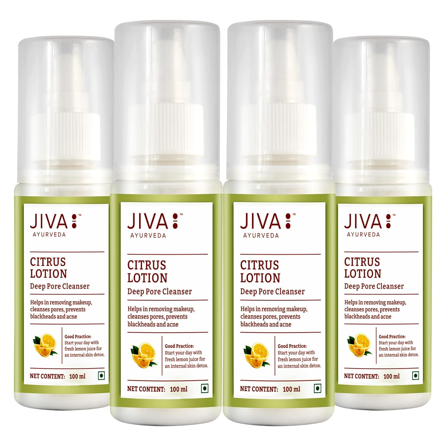 

Jiva Citrus Lotion 100ml Pack of 4 | Natural Face Cleanser for Makeup Removal, Hydration & Skin Glow