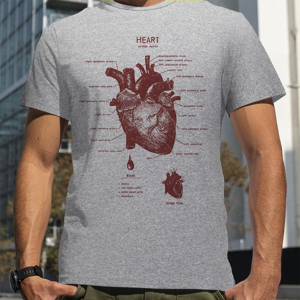 Anatomie srdce Tričko Léto Pánské Street Hip Hop Punk Styl Chlapec Volné Nadměrné unisex Ležérní Módní Trička
