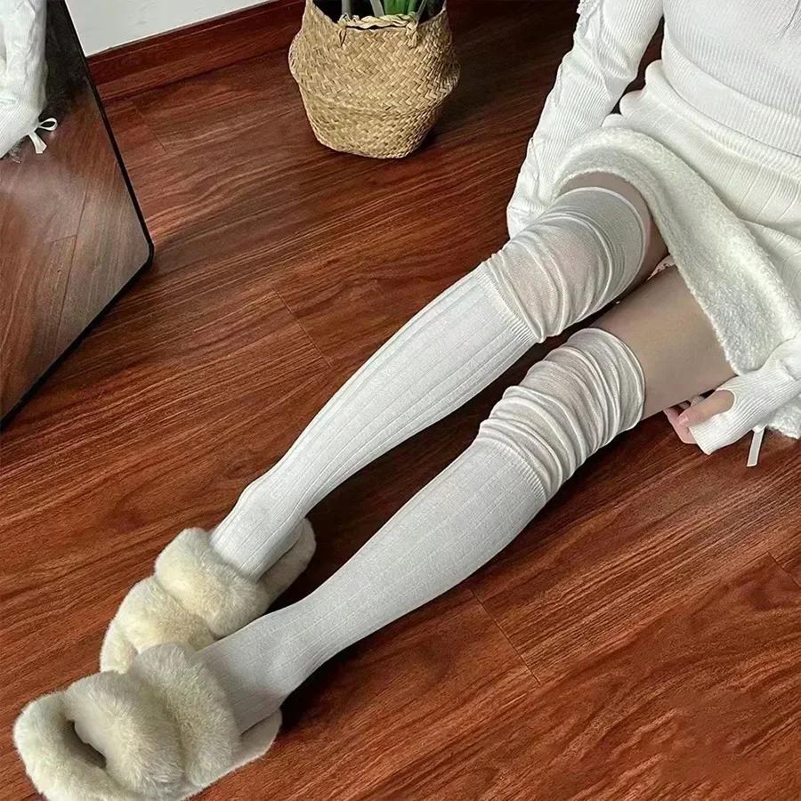 1/2pairs Women's Thigh High Stockings Casual Over The Knee Long Socks Lolita Thermal Vertical Stripe Socks Female Tube Leggings