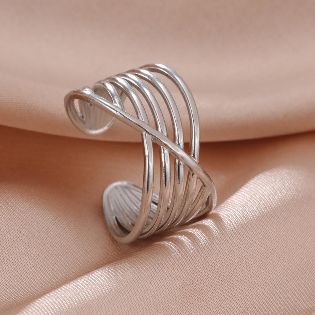 Stainless Steel Women Rings Geometric Heart Aesthetic Adjustable Open Finger Ring Fashion Party Jewelry Gifts