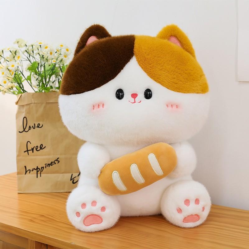 Soft Plush Cat Toy With Bread Design Kids Adults Stuffed Animal Pillow Sleeping Birthday Gift Arcade Prize