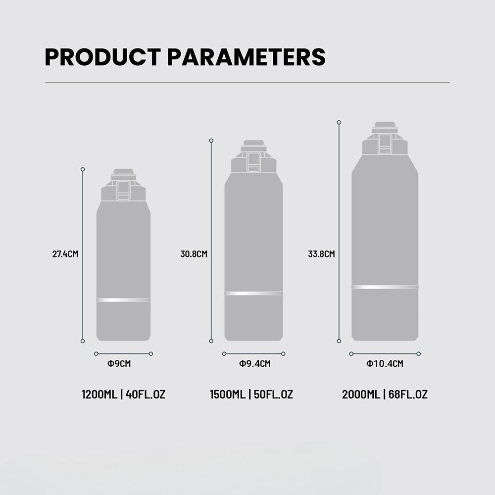 Tyeso 1500ML Large Capacity Vacuum Flasks Water Bottle Travel Mug with Handle Leak-Proof Lid for Outdoor Sports Hiking Drinkware