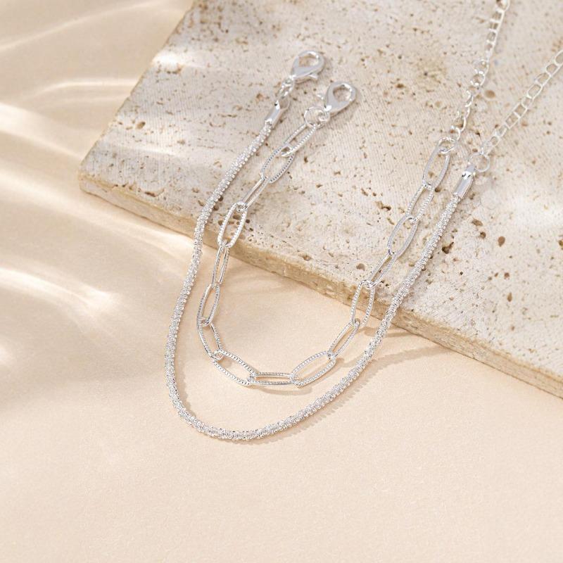 2/6PCS 925 Silver Link Chain Bracelet for Women Girls Luxury Sparkling Crystal Minimalist Daily Wear Jewelry Gift