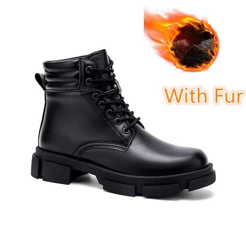 

Fashion Men s Shoes Fashion Male Genuine Leather Ankle Boots Thick Bottom Man Motorcycle Boots Plush Snow Mens High Top Walking Shoes 44