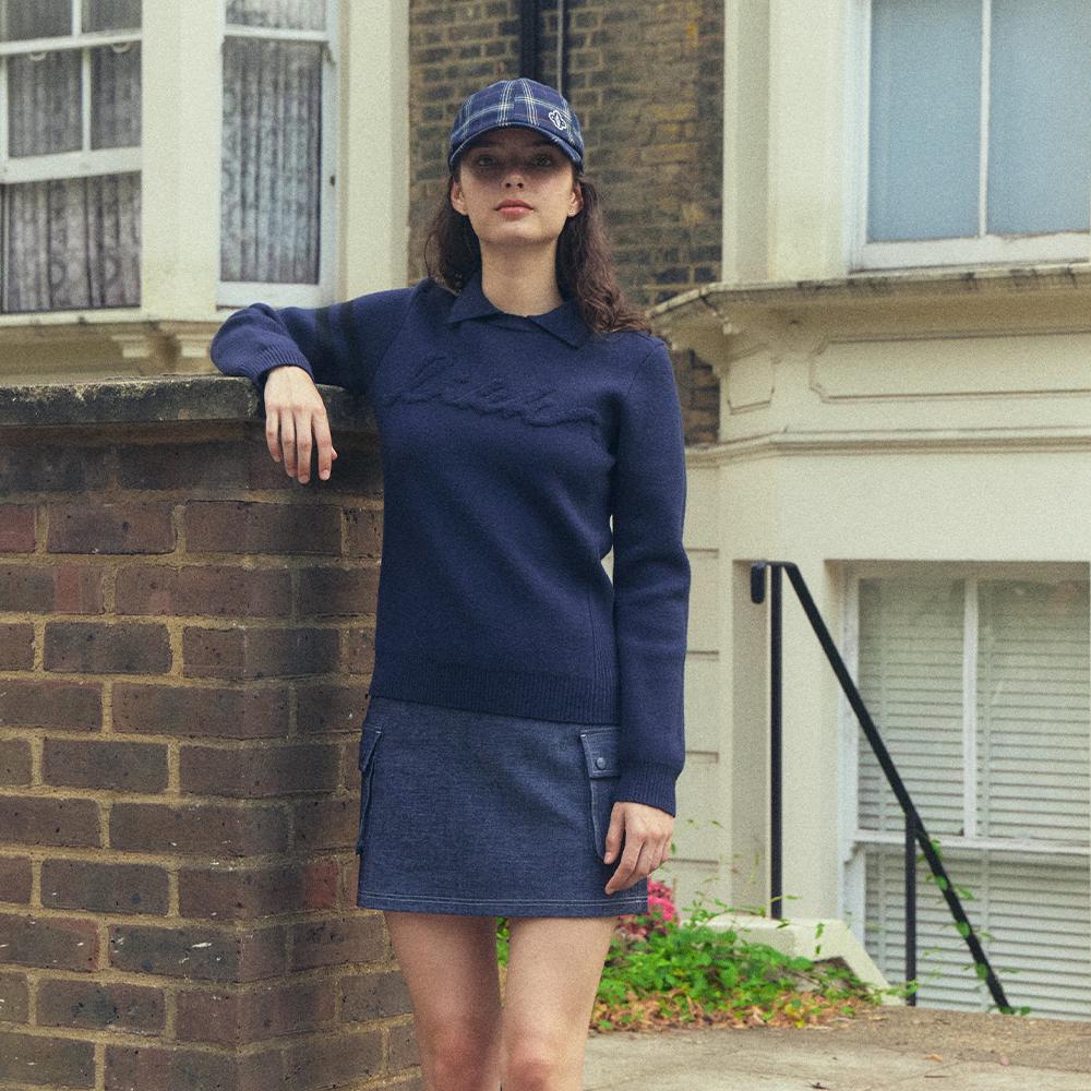 Rick Lettering Boucle Collar Knit (Navy) Navy/S
