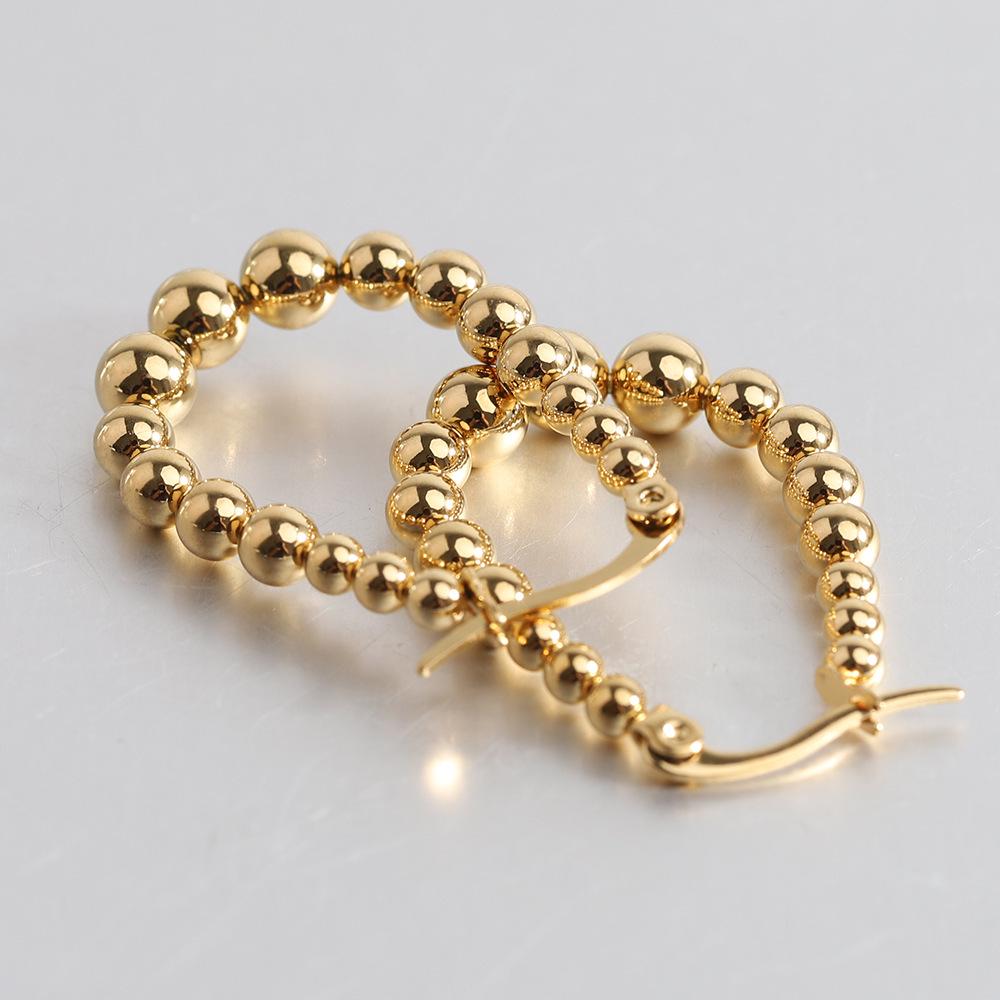 23MM Stainless Steel U-Shaped Steel Ball Earrings - 18K Gold Women's Fashionable Versatile Ear Ornaments