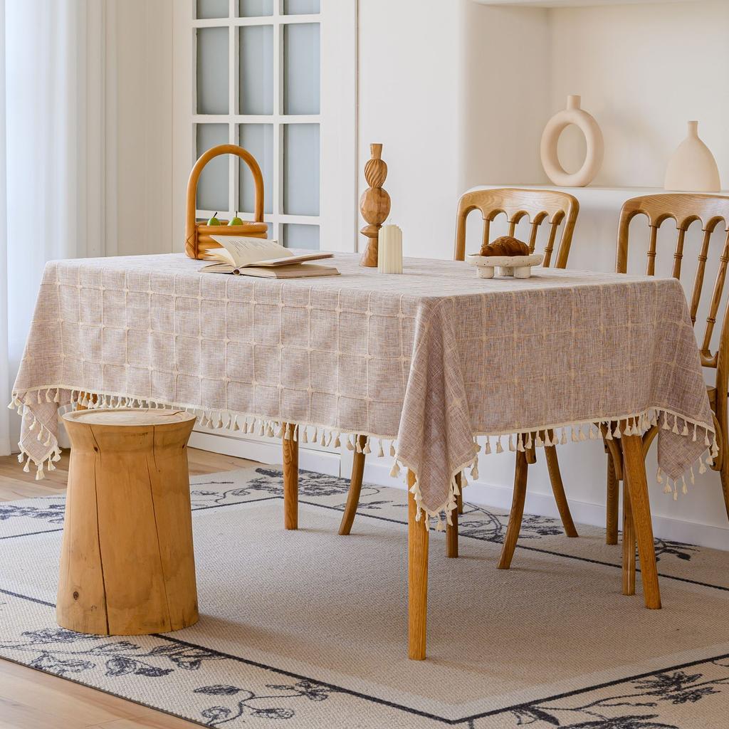 Embroidered Checkered Universal Dining Table Cloth Decorative Tablecloth Cover Cloth North Tablecloth Table Mat Cotton And Linen