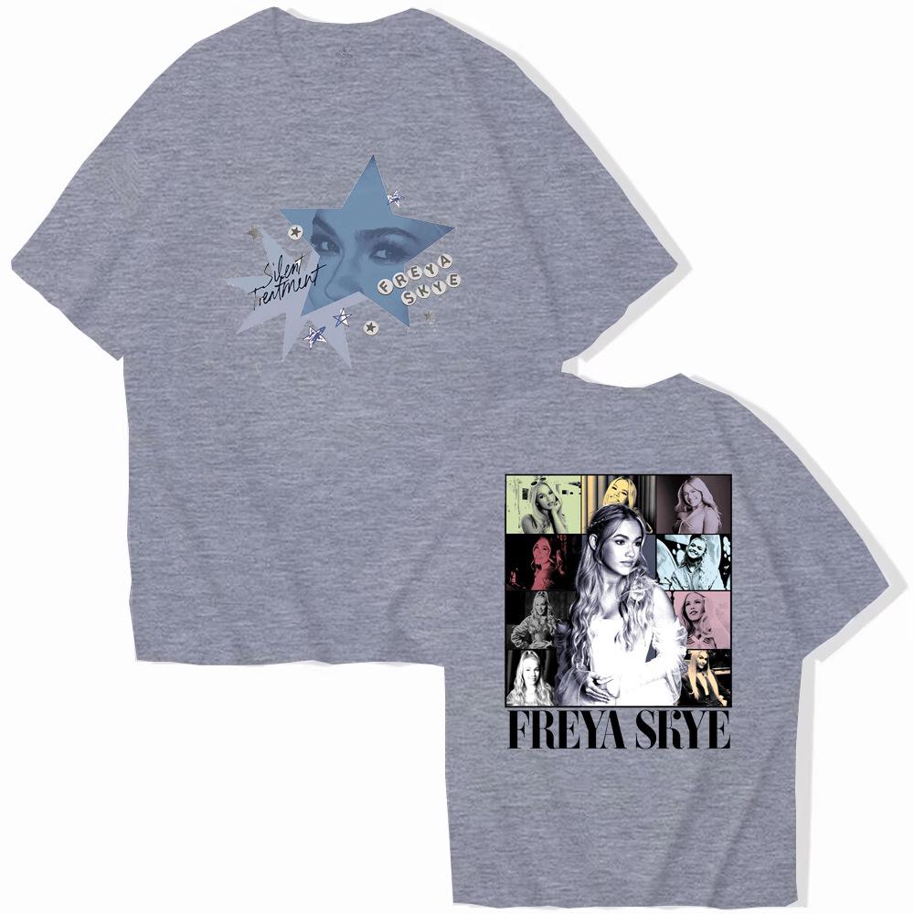 T-shirt Top Manica Corta Stampa Fronte/Retro Freya Skye Music Tour in Seta di Latte (Dimensioni europee)