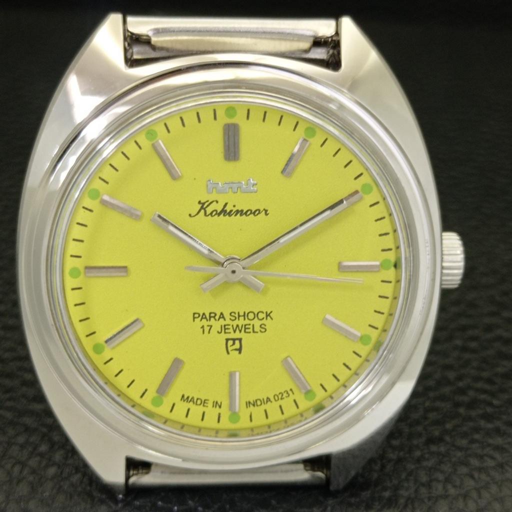 OROLOGIO DA UOMO INDIANO VINTAGE HMT KOHINOOR A CARICA MANUALE CON QUADRANTE GIALLO a440952-4