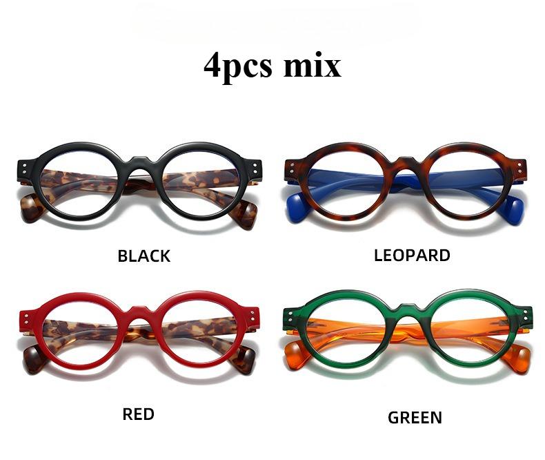 1/4 Pcs Round Fashionable Reading Glasses Spring Leg Anti Blue Light Reading Glasses Thick Texture Elderly Glasses