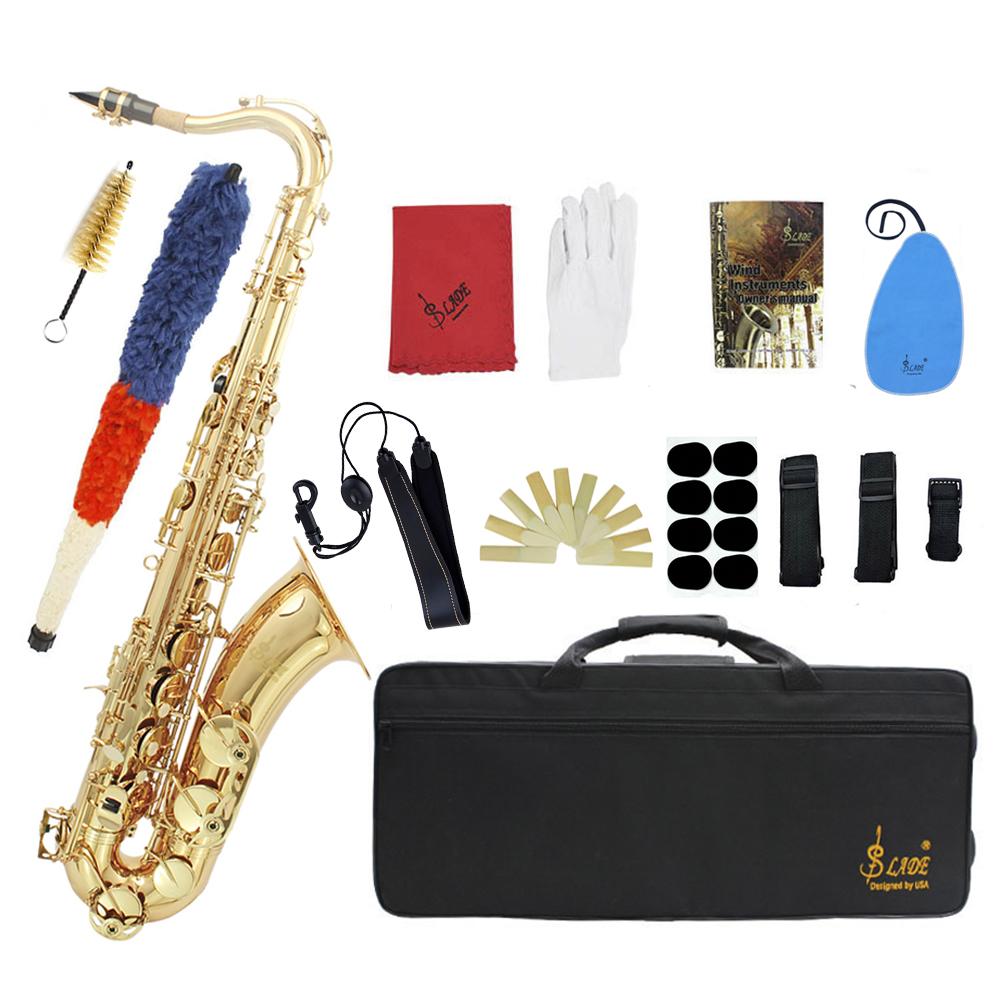 SLADE Bb B Flat Tenor Saxophone Brass Body Sax Professional Woodwind Instrument with Saxfone Case Reeds Gloves Accessories Set