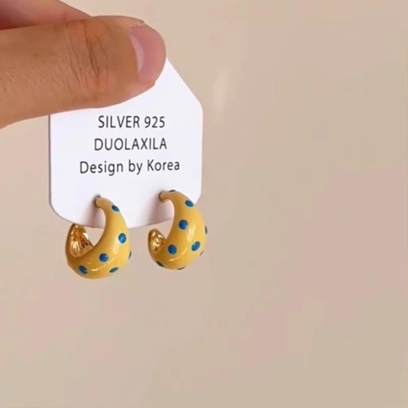 Female Retro Small Fresh Drop Glazed Polka Dot Earrings