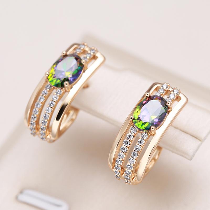 New Rose Gold Color Vintage Drop Earrings For Women Unusual Colourful Natural Zircon Earrings Fashion Daily Jewelry