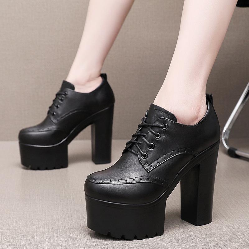 New Women Pumps Shoes Size 32-43 Deep Mouth  Women Oxfords Fall Winter Plush Thick High Heel Shoes Platform Pumps Office