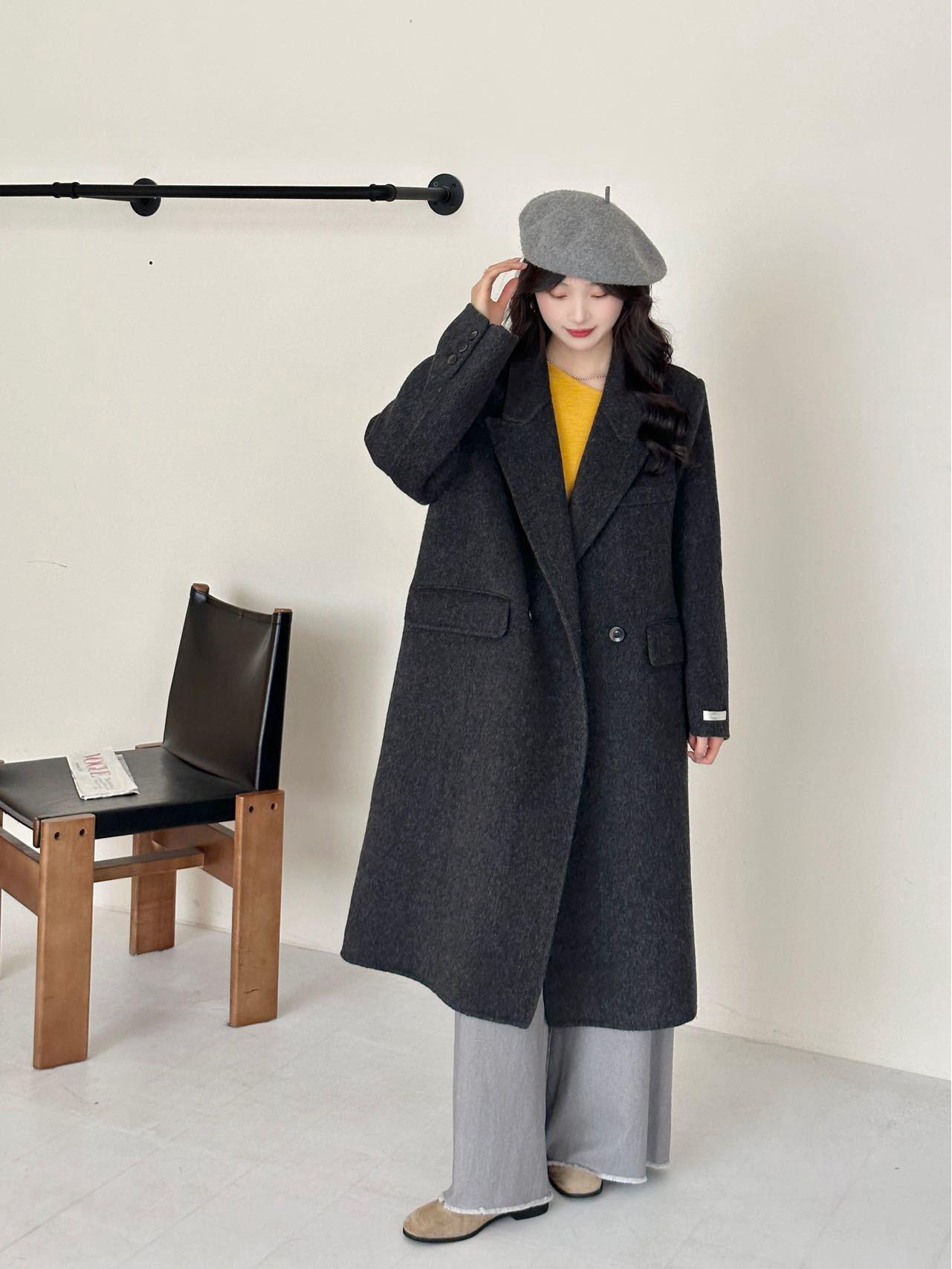 

Women s Korean Style Double-Sided Wool Coat - Long, Slim Fit Suit Collar Extra Small