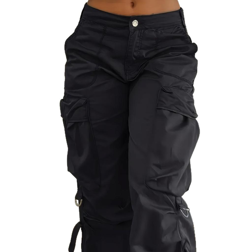 Black Cuffed Slim-Fit Quick-Dry Workwear Pants Straight-Leg Short-Sleeve Sporty Women's Lightweight Loose Summer Casual Pants