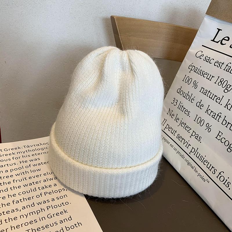 Soft white rabbit fur knitted wool hat Children's autumn and winter fashion thickened thermal pullover hat