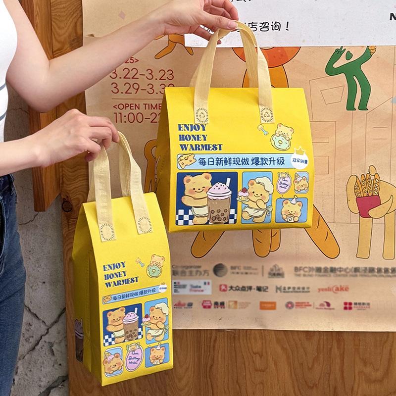 Milk Tea Coffee Beverage Insulated Bag, Aluminum Foil Dessert Bento Bag, Reusable Food Cake Drinks Package Handheld Bag, Non Wov