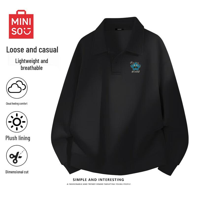 MINISO Men s Heavyweight Fleece-Lined Polo Collar Pullover Hoodie L