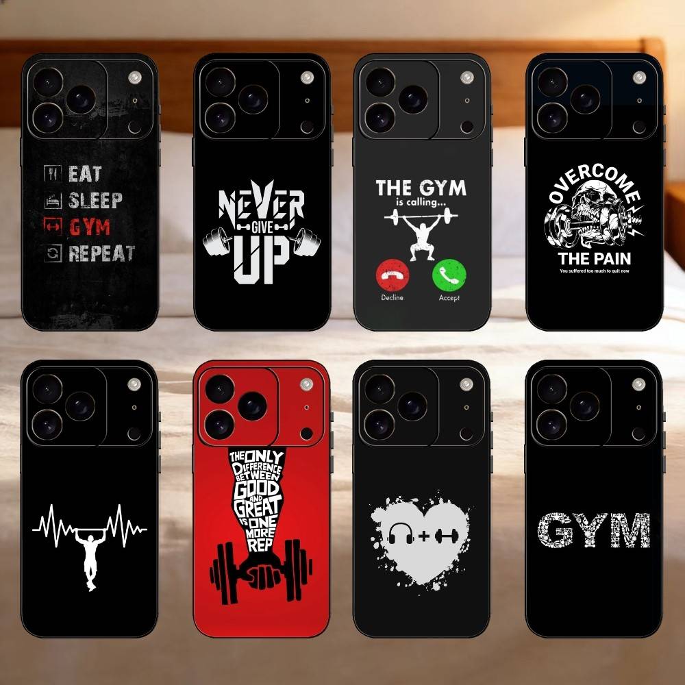 Gym Bodybuilding Never give up Phone Case Silicone black Soft For IPhone 17,16,15,14,13,12,11,SE,Plus Pro Max