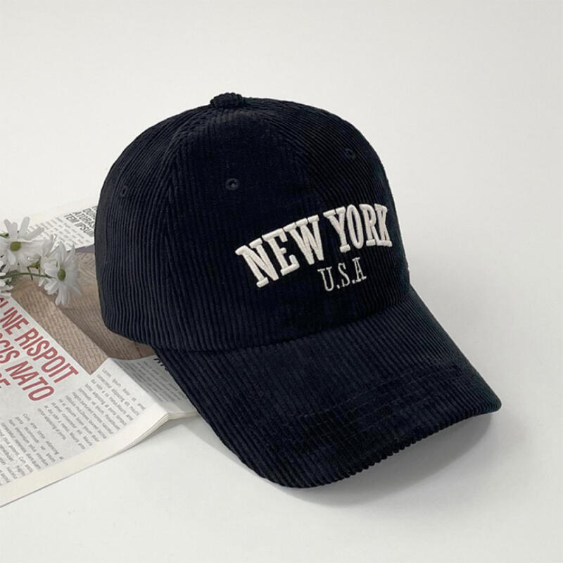 Women s Corduroy Ball Cap Lettering New York Hat C6550_Black