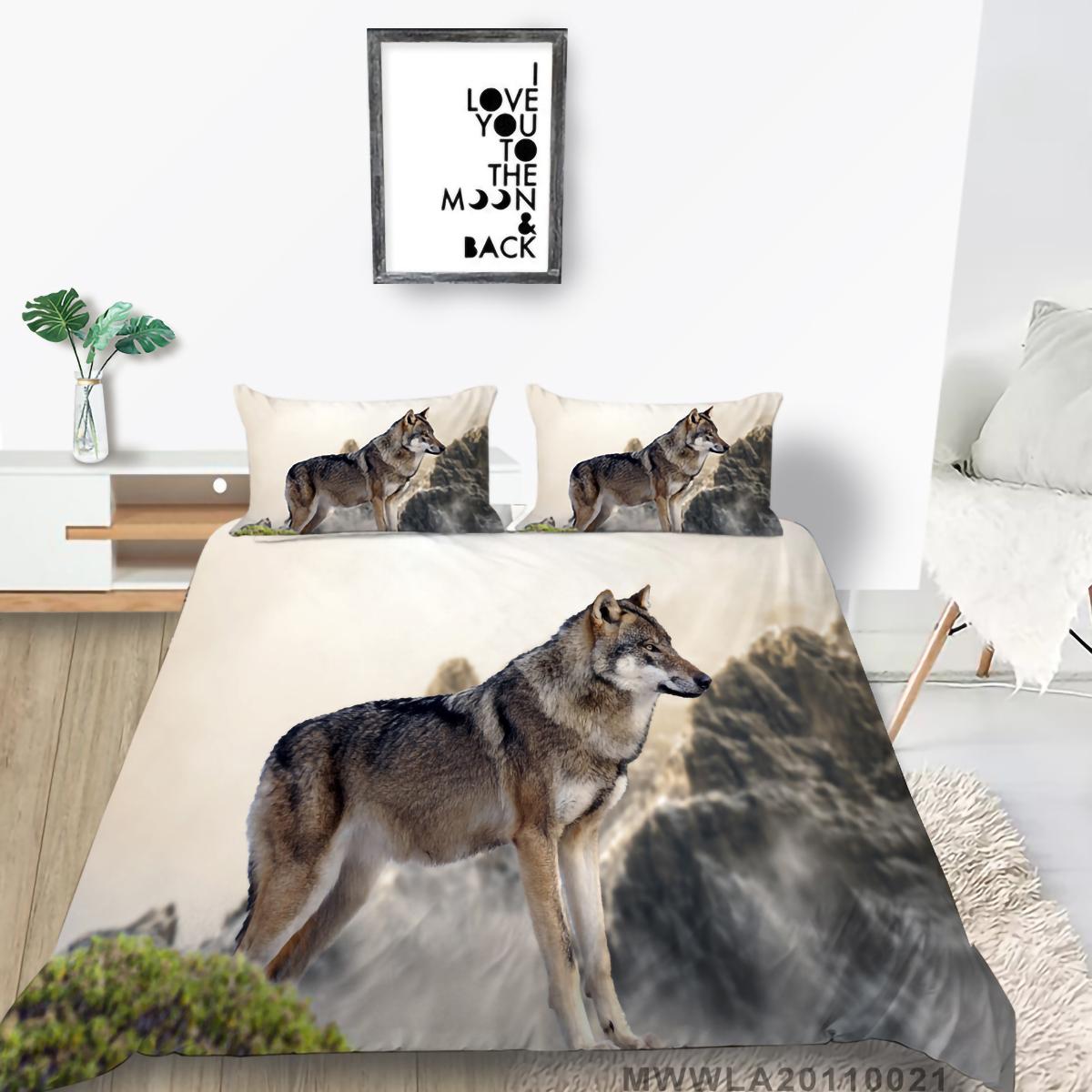 

3D Wolf Pattern Bedding Single Double Bed Full Size Pillowcase and Quilt Cover 2/3 Pieces of Beast Microfiber Home Decoration for Boys and Men s Rooms EU Single 135x200cm