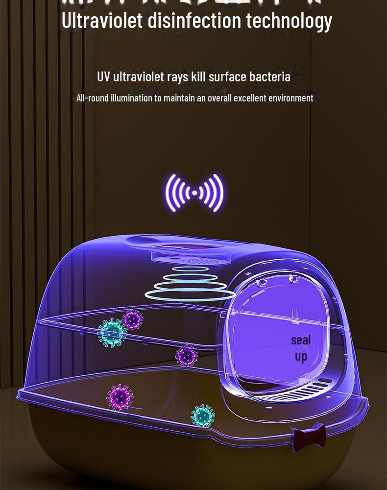 Extra Large UV-Lit Enclosed Cat Litter Box with Scoop