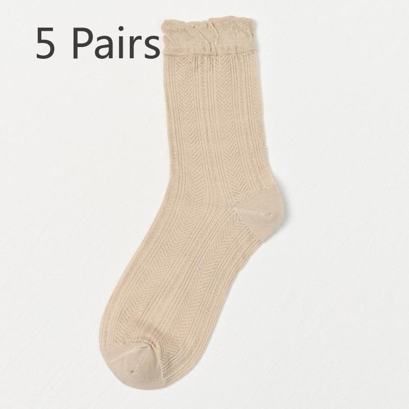 

5 пар женских весенних и летних тонких сетчатых носков из чистого хлопка, впитывающих пот, дышащих, полых, эластичных, свободных, длинных 5 Pairs телесный