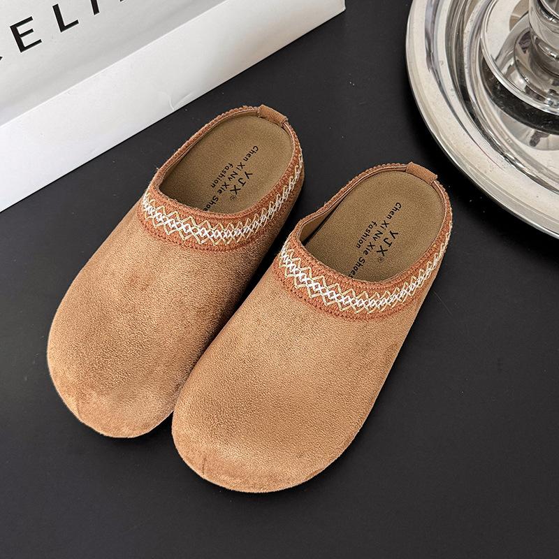 2025 New Imitation Velvet Splicing Casual Slippers Solid Color Thick Bottom Non-slip Warm Cotton Slippers Women