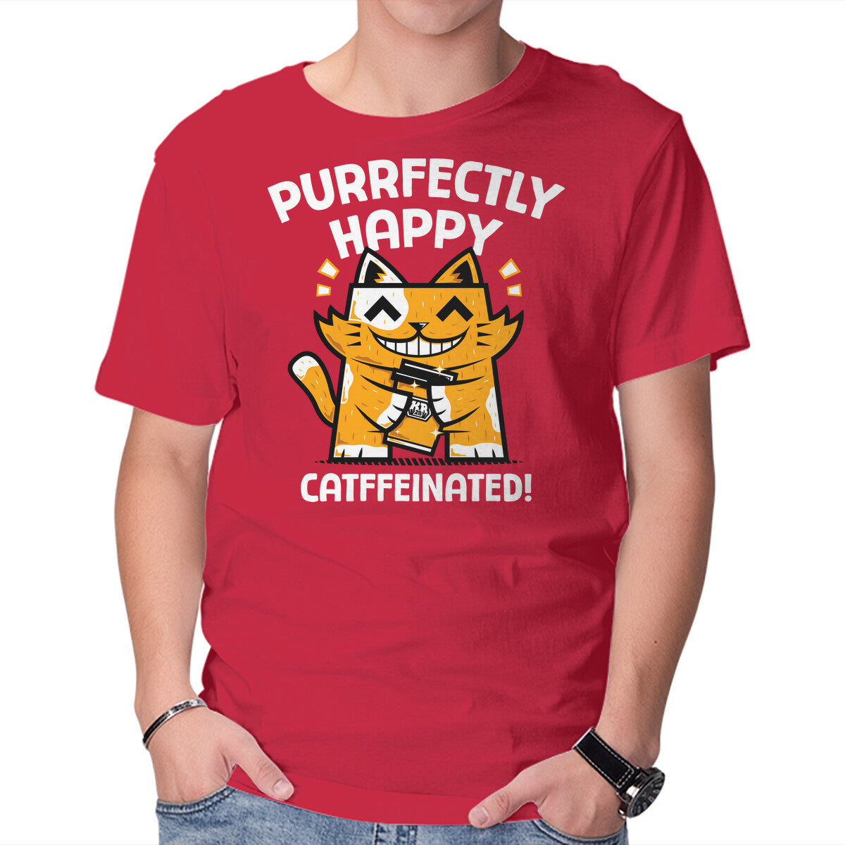 Unisex Crew Neck T-Shirt Purrfectly Happy Graphic Short Sleeve Casual Tee S