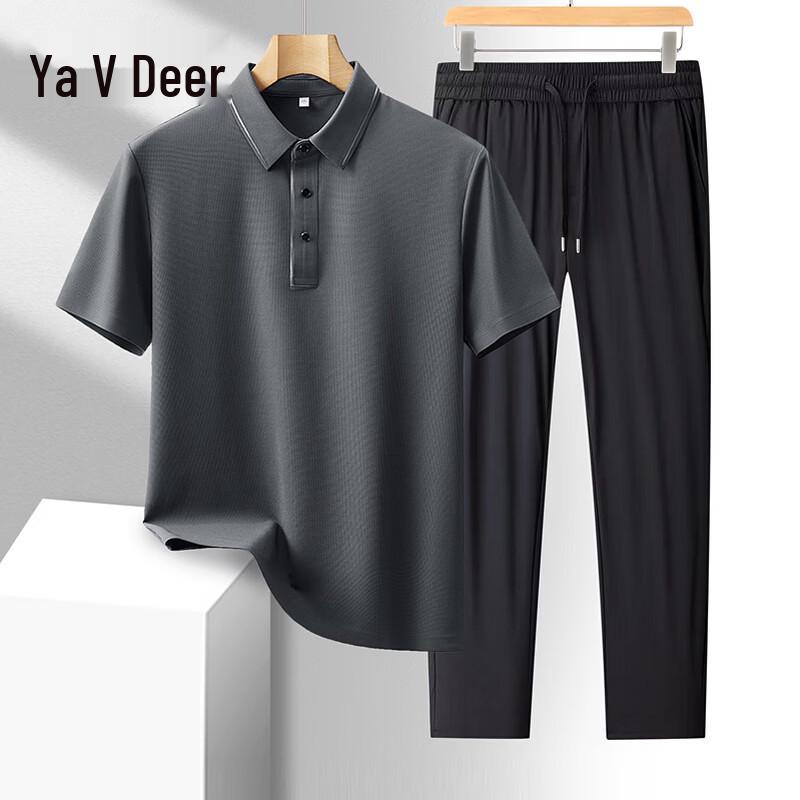 

Yalu Men s Ice Silk Short-Sleeve T-Shirt & Casual Pants Set M