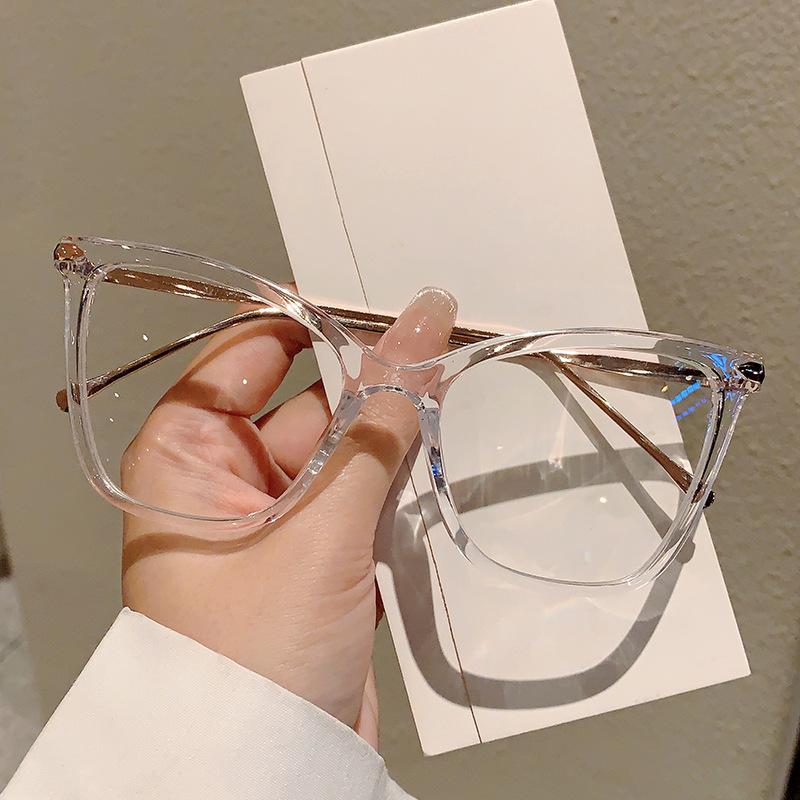 

New Metal Eyeglass Frame Stronger Anti Blue Light Glasses Large Frame Cat Eye Simple And Versatile Flat Light Glasses Anti blue light