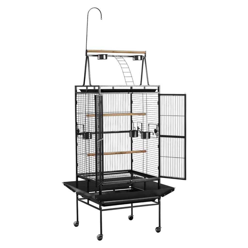 Bird Cage, 830 X 790 X 2100 Mm, Open Flat Top, Wrought Iron Bird Flight Cage with Perches, Slide-Out Tray, Plastic Feeders, for Cockatiel, Monk