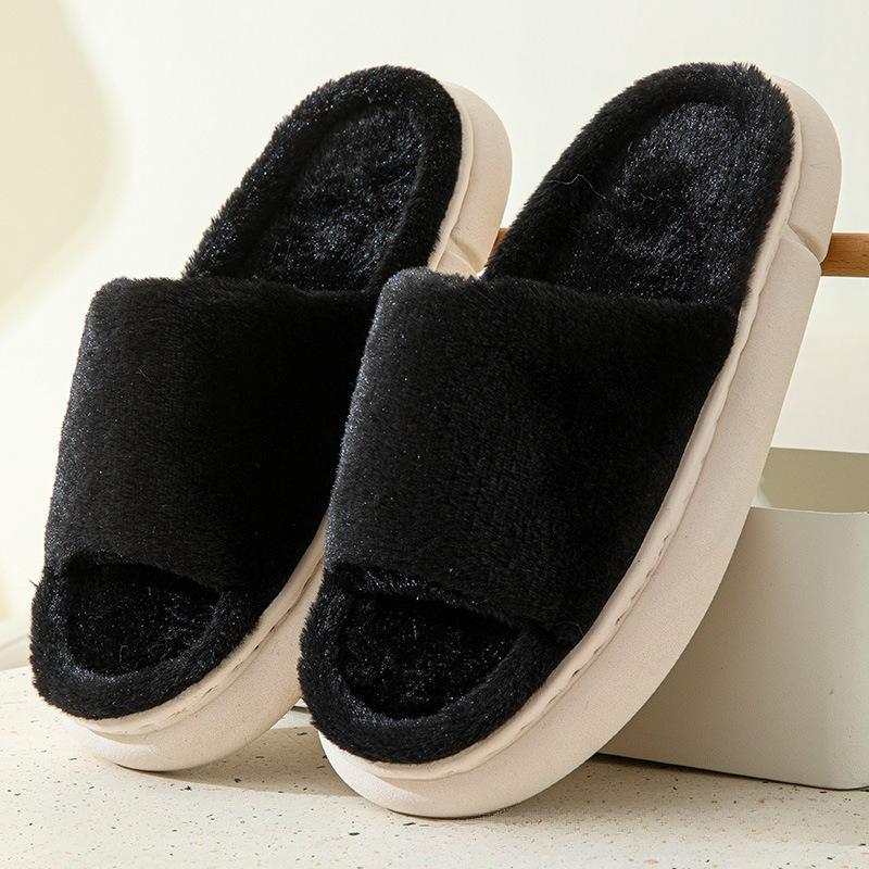 Fluffy Comfort Home Slip-On Slippers with Thick Soles for Indoor Wear, Women Shoes