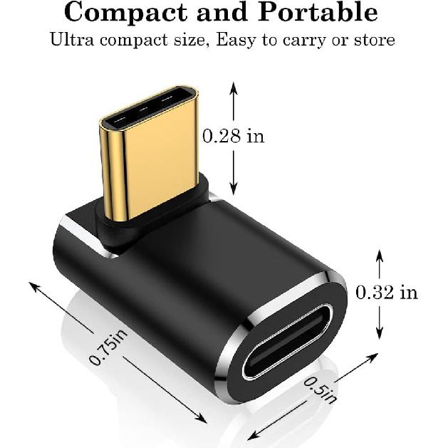 AuviPal USB C 90 Degree Adapter (2 Pack), Up and Down Right Angle L Shape USB Type C Male to Female Connector for Steam Deck, ROG Ally, MacBook,