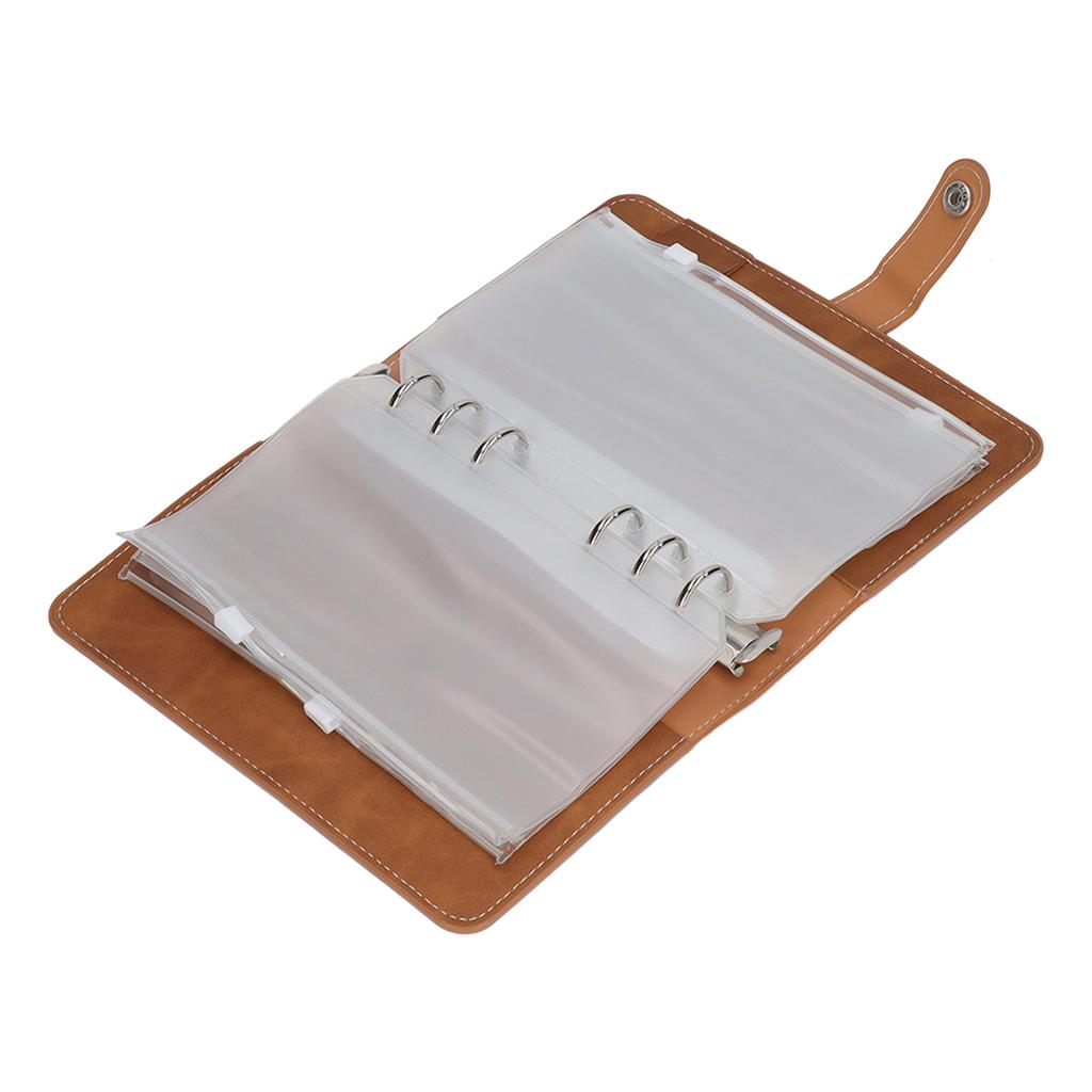 Segregator na gotówkę A6 Przenośny rozmiar Skóra PU 6 dziurek Dziurkowany Segregator budżetowy z 12 przezroczystymi kieszeniami zapinanymi na zamek Małe etykiety