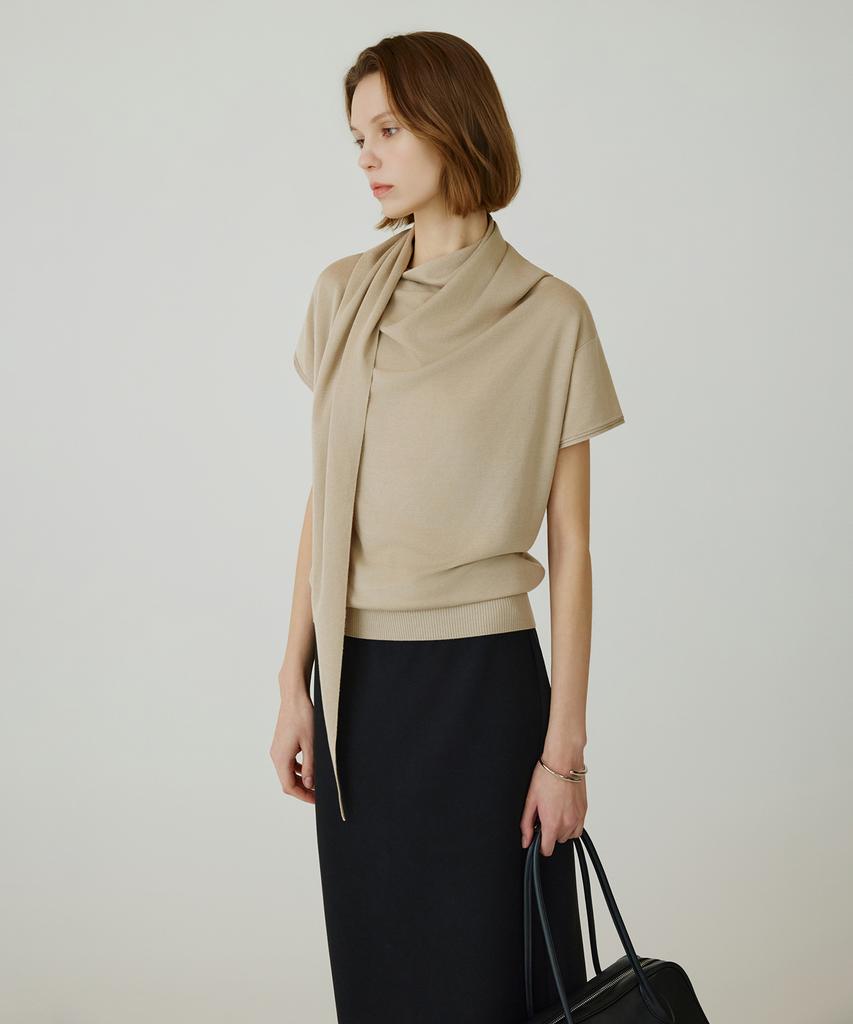 Siyajyu Sikn2178 Cowl Scarf Knit Top_Beige