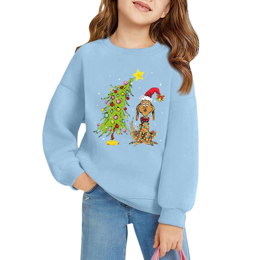 Pulovere de Crăciun pentru fete cu gât rotund pentru copii, topuri imprimate pentru bebeluși