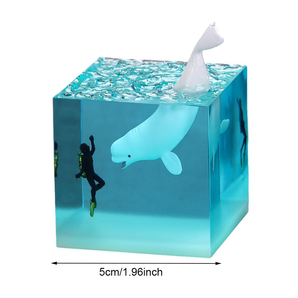 Marine Whale Cube Ornament with Light Whale Diver Ocean Decoration Beluga Killer Whale Megalodon for Desktop Bookshelf