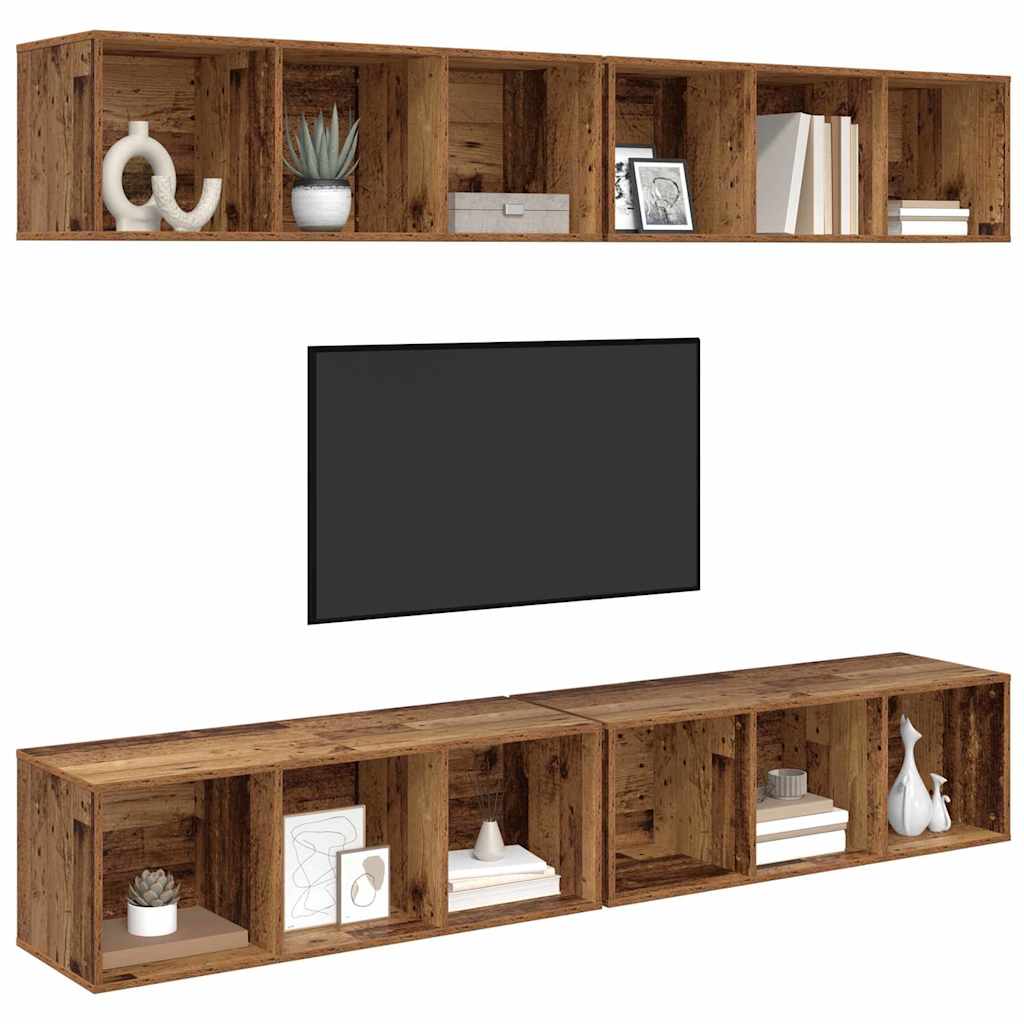 TV Cabinet Set 4 pcs Reclaimed Wood Look 37 x 37 x 107 cm Engineered Wood