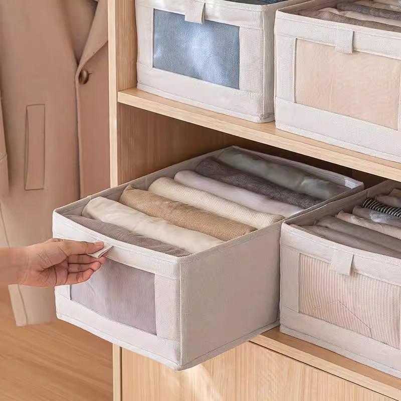 Foldable Cotton & Linen Storage Box with Viewing Window for Wardrobe Organization: Ideal for Toys, Clothes, and Sundries
