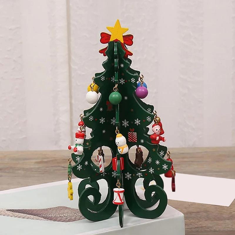 New Christmas Tree Children's Handmade DIY Stereo Wooden Christmas Tree Scene Layout Christmas Decorations Ornaments Hot