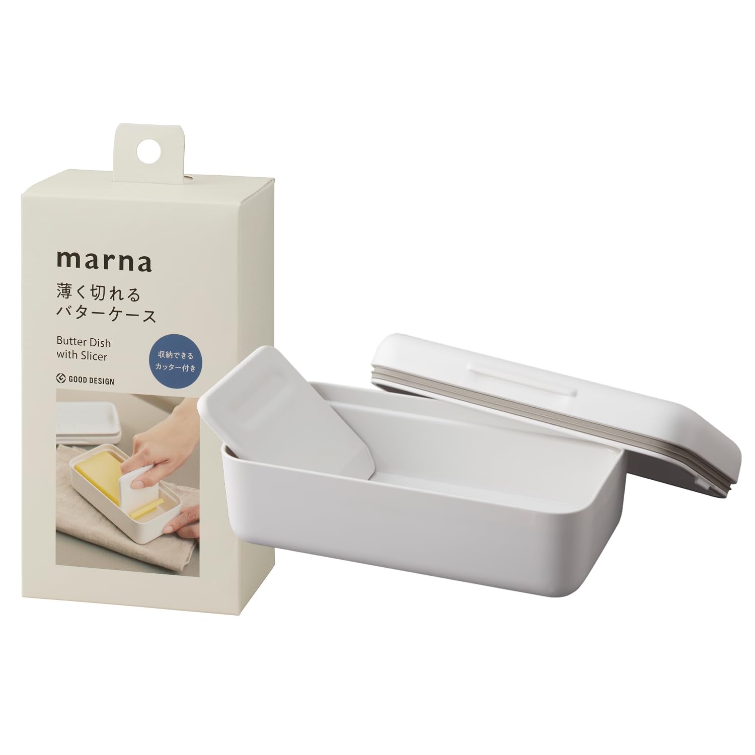 

Масленка Marna с ножом-резаком, герметичная внутренняя крышка, предотвращает запахи, корпус для ножа-резака, 200 г и 150 г, контейнер для посудомоечной машины K776, устойчивый к лезвиям (С участием белый