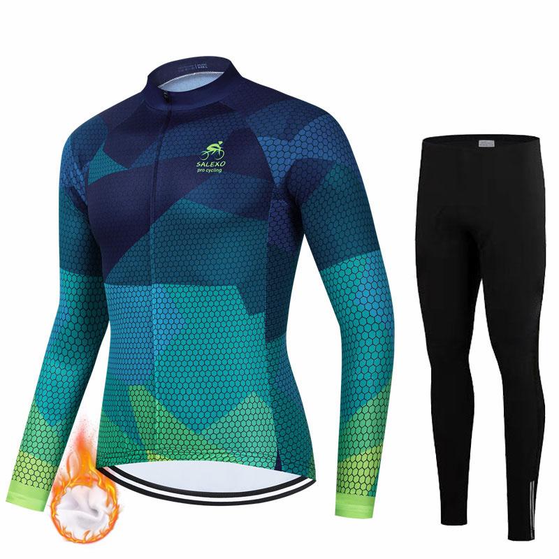 2026 Salexo Winter Cycling Clothes Set Man Thermal Fleece Jersey Suit Sport Riding Bike MTB Clothing Bib Pants Sets Ropa Ciclismo
